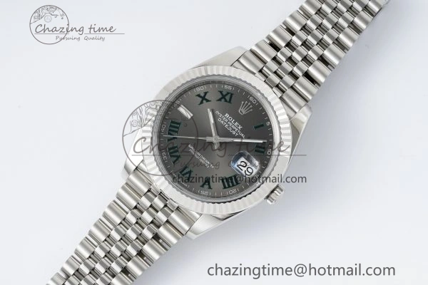 Refined DateJust 41 SS Fluted Bezel KING 1:1 Best Edition 904L Steel Gray Green Roman Dial on Jubilee Bracelet VR 2204