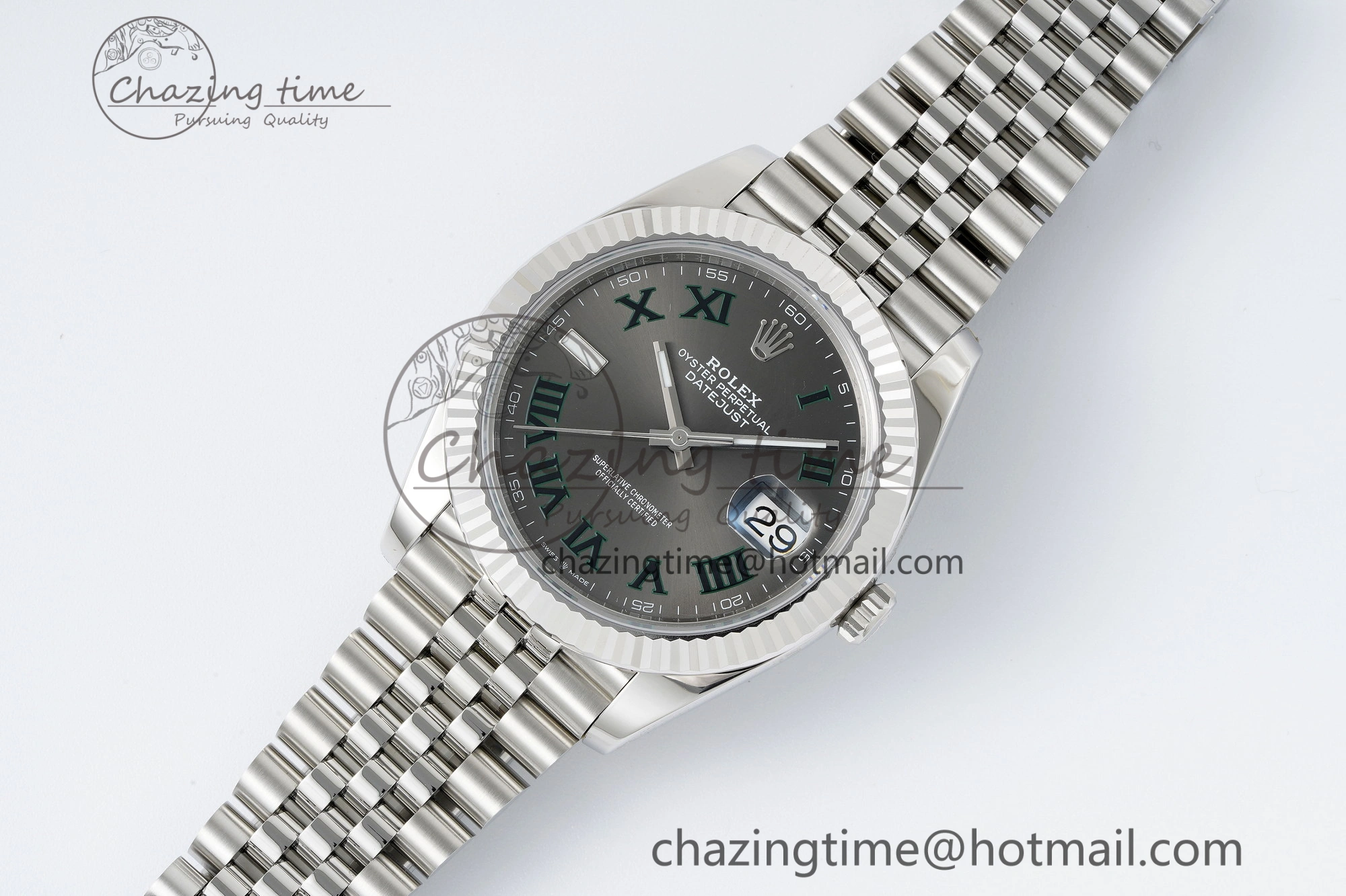 Refined DateJust 41 SS Fluted Bezel KING 1:1 Best Edition 904L Steel Gray Green Roman Dial on Jubilee Bracelet VR 2204