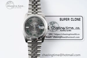 Refined DateJust 41 SS Fluted Bezel KING 1:1 Best Edition 904L Steel Gray Green Roman Dial on Jubilee Bracelet VR 2204