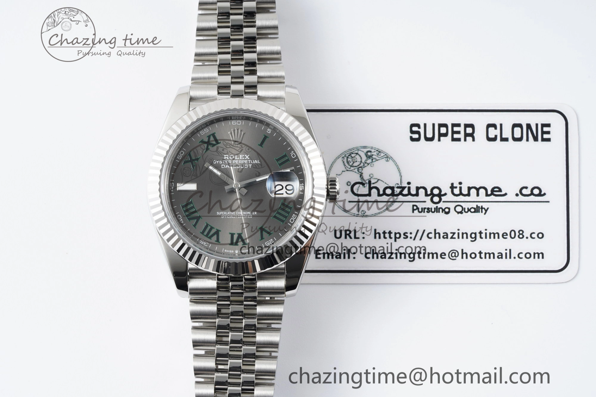 Refined DateJust 41 SS Fluted Bezel KING 1:1 Best Edition 904L Steel Gray Green Roman Dial on Jubilee Bracelet VR 2204