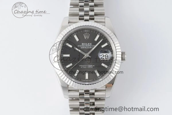 Compact DateJust 41 SS Fluted Bezel KING 1:1 Best Edition 904L Steel Gray Stick Dial on Jubilee Bracelet VR 2210