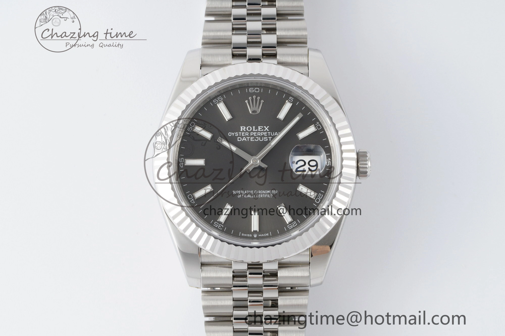 Compact DateJust 41 SS Fluted Bezel KING 1:1 Best Edition 904L Steel Gray Stick Dial on Jubilee Bracelet VR 2210