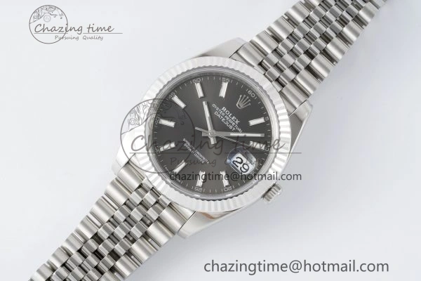 Compact DateJust 41 SS Fluted Bezel KING 1:1 Best Edition 904L Steel Gray Stick Dial on Jubilee Bracelet VR 2210