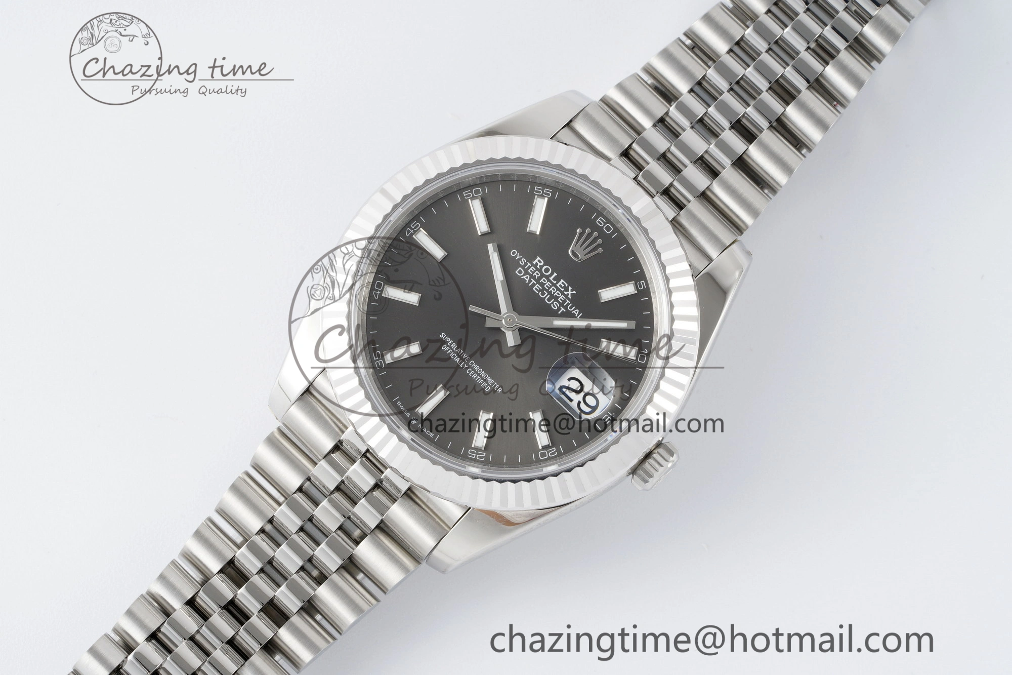 Compact DateJust 41 SS Fluted Bezel KING 1:1 Best Edition 904L Steel Gray Stick Dial on Jubilee Bracelet VR 2210