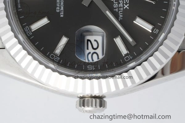 Compact DateJust 41 SS Fluted Bezel KING 1:1 Best Edition 904L Steel Gray Stick Dial on Jubilee Bracelet VR 2210