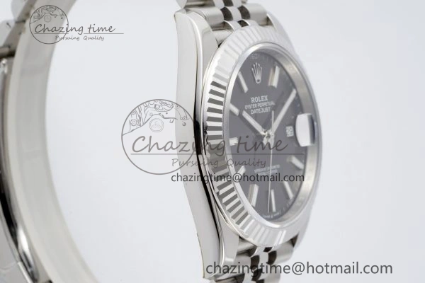 Compact DateJust 41 SS Fluted Bezel KING 1:1 Best Edition 904L Steel Gray Stick Dial on Jubilee Bracelet VR 2210