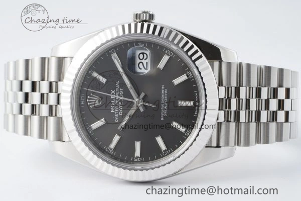 Compact DateJust 41 SS Fluted Bezel KING 1:1 Best Edition 904L Steel Gray Stick Dial on Jubilee Bracelet VR 2210