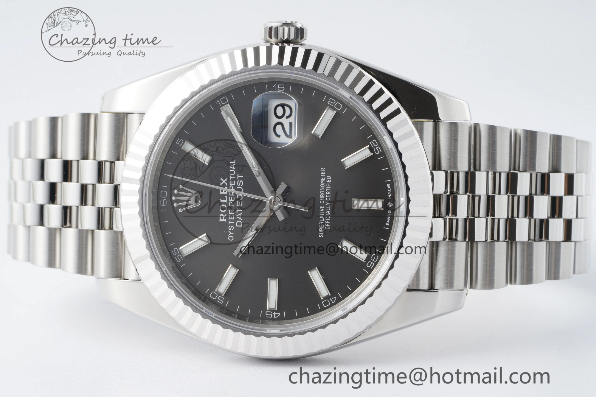 Compact DateJust 41 SS Fluted Bezel KING 1:1 Best Edition 904L Steel Gray Stick Dial on Jubilee Bracelet VR 2210