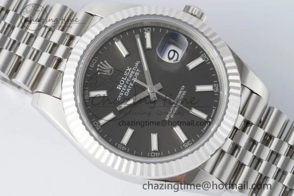 Compact DateJust 41 SS Fluted Bezel KING 1:1 Best Edition 904L Steel Gray Stick Dial on Jubilee Bracelet VR 2210