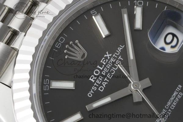 Compact DateJust 41 SS Fluted Bezel KING 1:1 Best Edition 904L Steel Gray Stick Dial on Jubilee Bracelet VR 2210