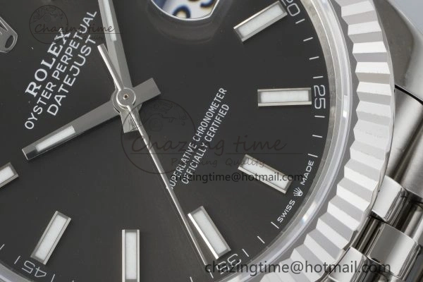 Compact DateJust 41 SS Fluted Bezel KING 1:1 Best Edition 904L Steel Gray Stick Dial on Jubilee Bracelet VR 2210