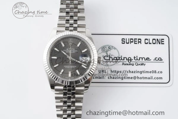Compact DateJust 41 SS Fluted Bezel KING 1:1 Best Edition 904L Steel Gray Stick Dial on Jubilee Bracelet VR 2210