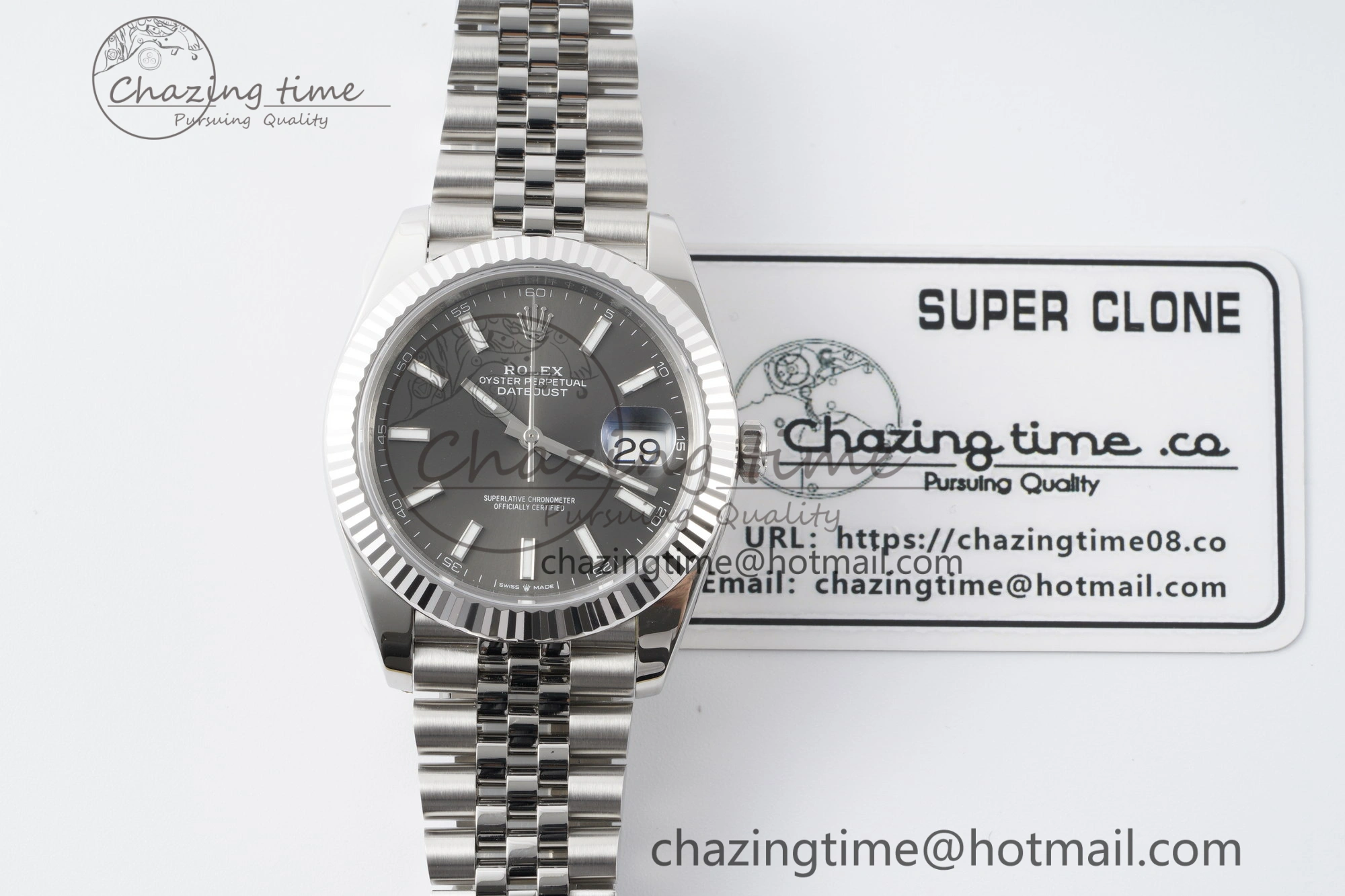 Compact DateJust 41 SS Fluted Bezel KING 1:1 Best Edition 904L Steel Gray Stick Dial on Jubilee Bracelet VR 2210