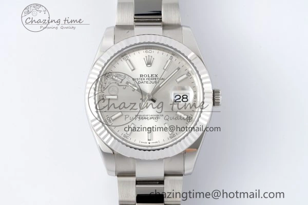 DateJust 41 SS Fluted Bezel KING 1:1 Best Edition 904L Steel Silver Dial on Oyster Bracelet VR Snug 2222