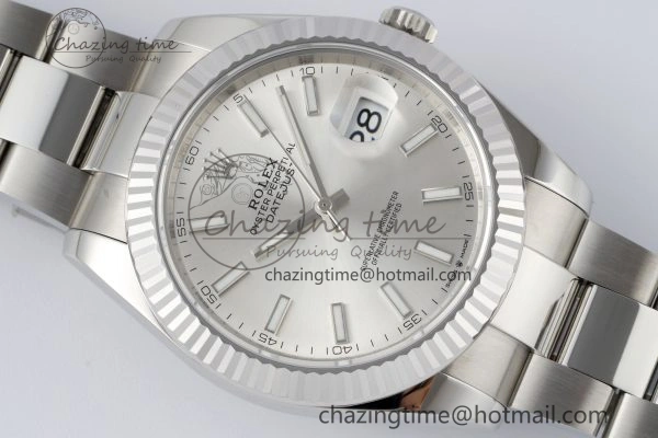 DateJust 41 SS Fluted Bezel KING 1:1 Best Edition 904L Steel Silver Dial on Oyster Bracelet VR Snug 2222