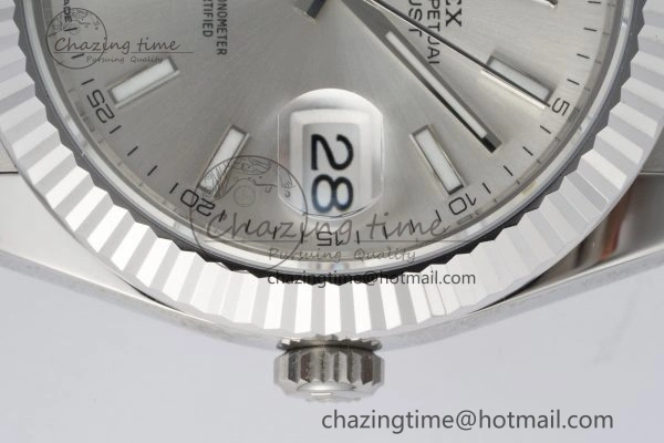 DateJust 41 SS Fluted Bezel KING 1:1 Best Edition 904L Steel Silver Dial on Oyster Bracelet VR Snug 2222