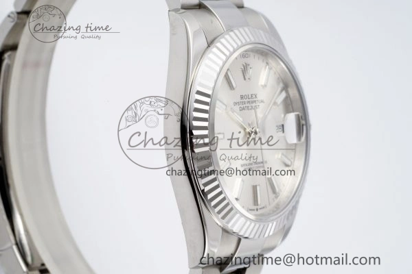 DateJust 41 SS Fluted Bezel KING 1:1 Best Edition 904L Steel Silver Dial on Oyster Bracelet VR Snug 2222