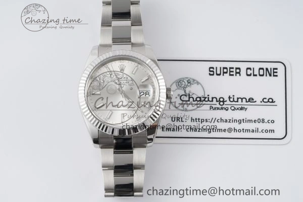 DateJust 41 SS Fluted Bezel KING 1:1 Best Edition 904L Steel Silver Dial on Oyster Bracelet VR Snug 2222