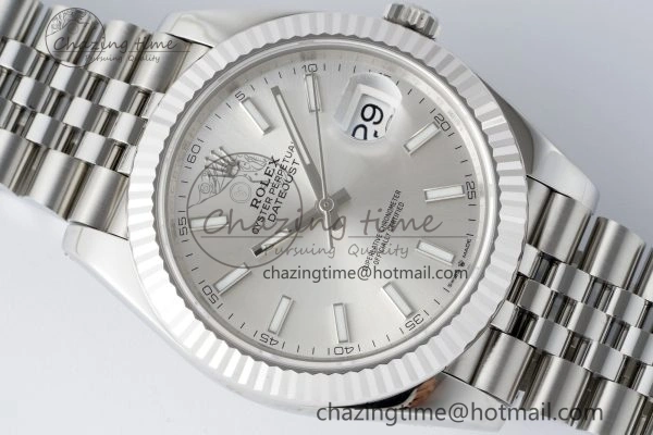 Contemporary DateJust 41 SS Fluted Bezel KING 1:1 Best Edition 904L Steel Silver Stick Dial on Jubilee Bracelet VR 2209