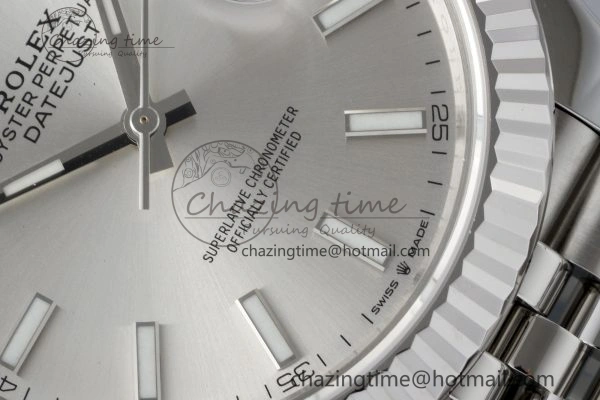 Contemporary DateJust 41 SS Fluted Bezel KING 1:1 Best Edition 904L Steel Silver Stick Dial on Jubilee Bracelet VR 2209