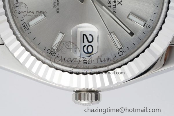 Contemporary DateJust 41 SS Fluted Bezel KING 1:1 Best Edition 904L Steel Silver Stick Dial on Jubilee Bracelet VR 2209