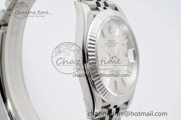Contemporary DateJust 41 SS Fluted Bezel KING 1:1 Best Edition 904L Steel Silver Stick Dial on Jubilee Bracelet VR 2209