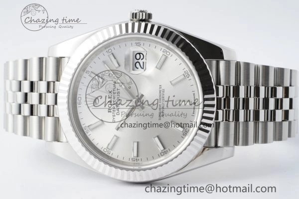 Contemporary DateJust 41 SS Fluted Bezel KING 1:1 Best Edition 904L Steel Silver Stick Dial on Jubilee Bracelet VR 2209
