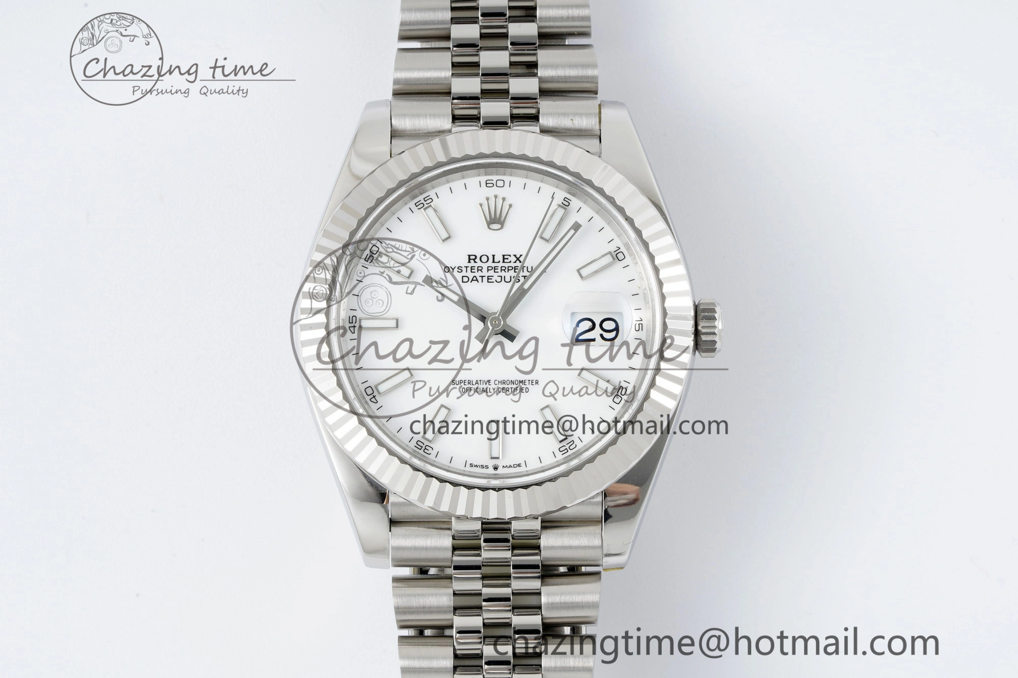 DateJust 41 SS Fluted Bezel KING 1:1 Best Edition 904L Steel White Stick Dial on Jubilee Bracelet VR Compact 2202