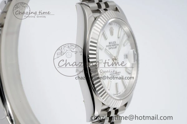 DateJust 41 SS Fluted Bezel KING 1:1 Best Edition 904L Steel White Stick Dial on Jubilee Bracelet VR Compact 2202