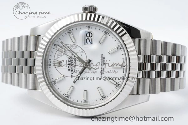 DateJust 41 SS Fluted Bezel KING 1:1 Best Edition 904L Steel White Stick Dial on Jubilee Bracelet VR Compact 2202