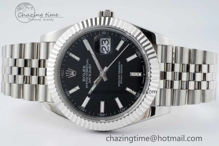 DateJust 41 SS JDF 1:1 Best Edition 904L Steel Black Stick Dial on SS Jubilee Bracelet VR3235 V Stretchable 2111