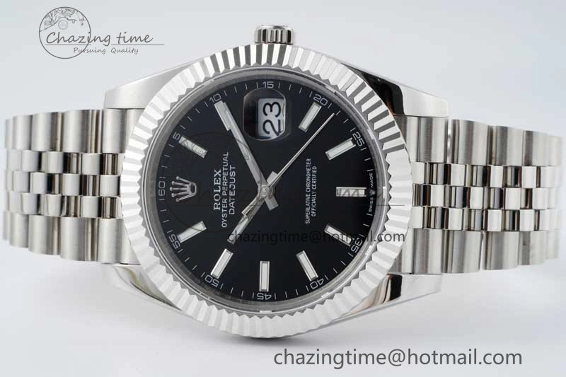 DateJust 41 SS JDF 1:1 Best Edition 904L Steel Black Stick Dial on SS Jubilee Bracelet VR3235 V Stretchable 2111