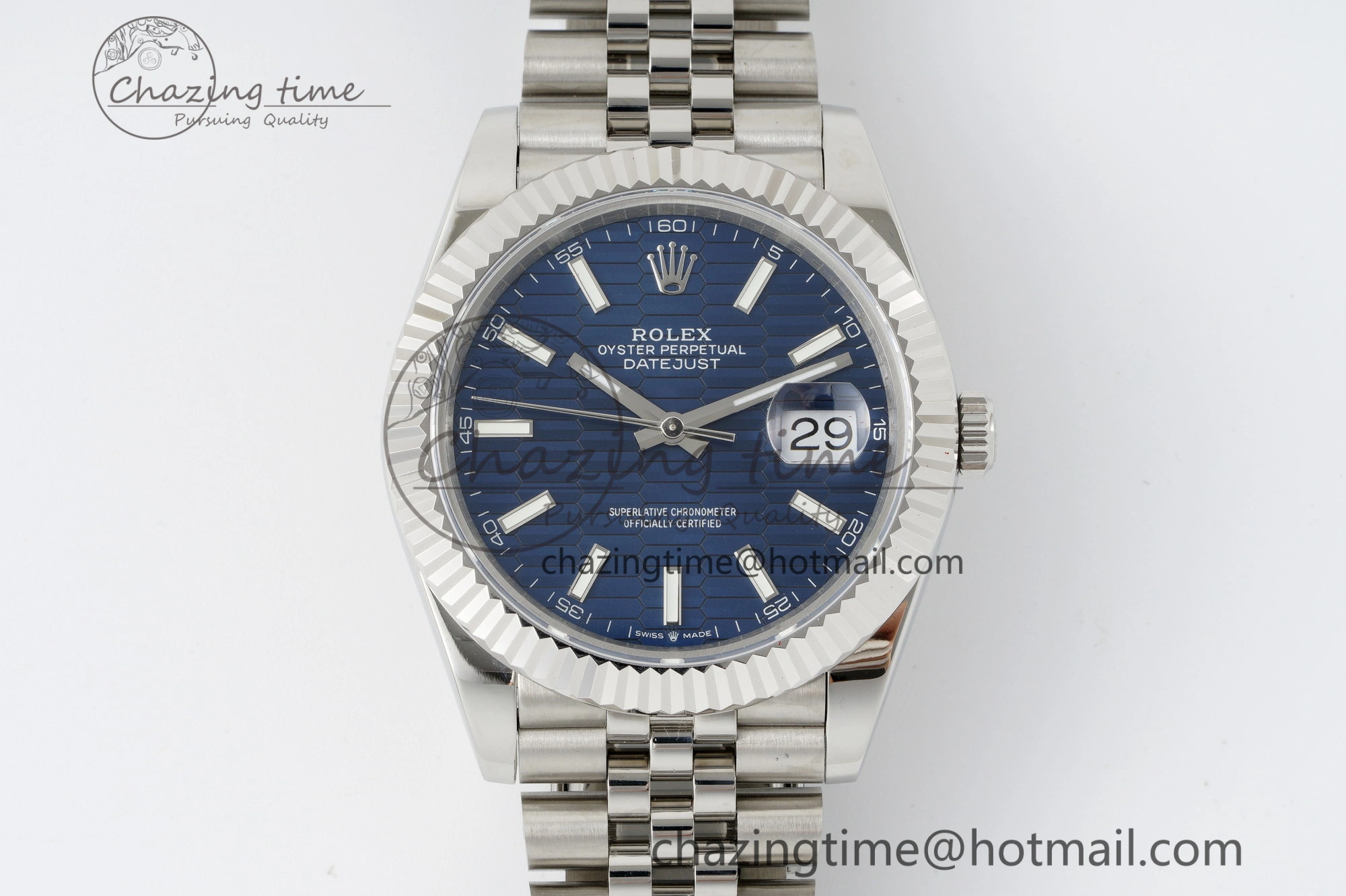 DateJust 41 SS JDF 904L Steel Blue Textured Dial on Jubilee Bracelet VR3235 V Lightweight 2235