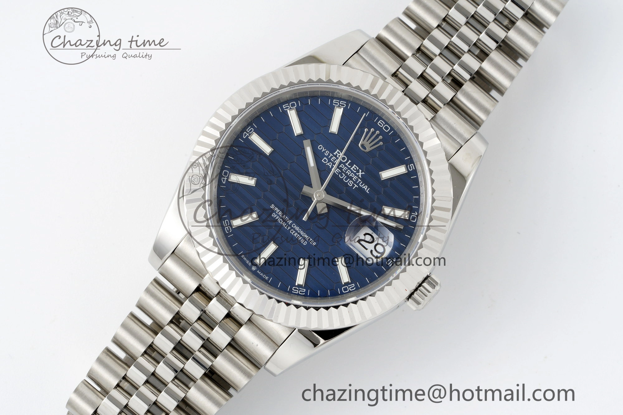 DateJust 41 SS JDF 904L Steel Blue Textured Dial on Jubilee Bracelet VR3235 V Lightweight 2235
