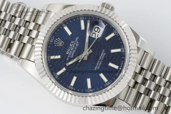 DateJust 41 SS JDF 904L Steel Blue Textured Dial on Jubilee Bracelet VR3235 V Lightweight 2235