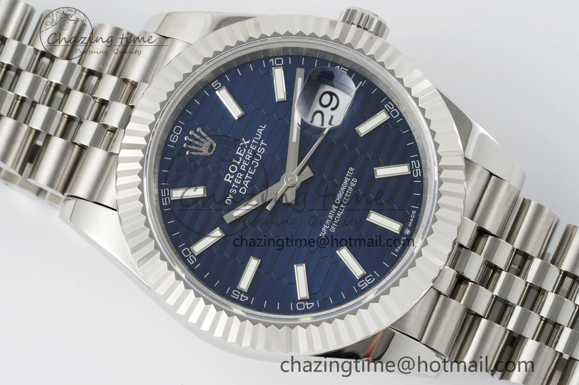DateJust 41 SS JDF 904L Steel Blue Textured Dial on Jubilee Bracelet VR3235 V Lightweight 2235