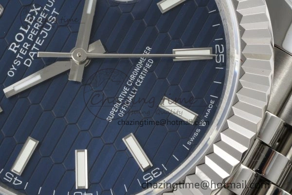 DateJust 41 SS JDF 904L Steel Blue Textured Dial on Jubilee Bracelet VR3235 V Lightweight 2235
