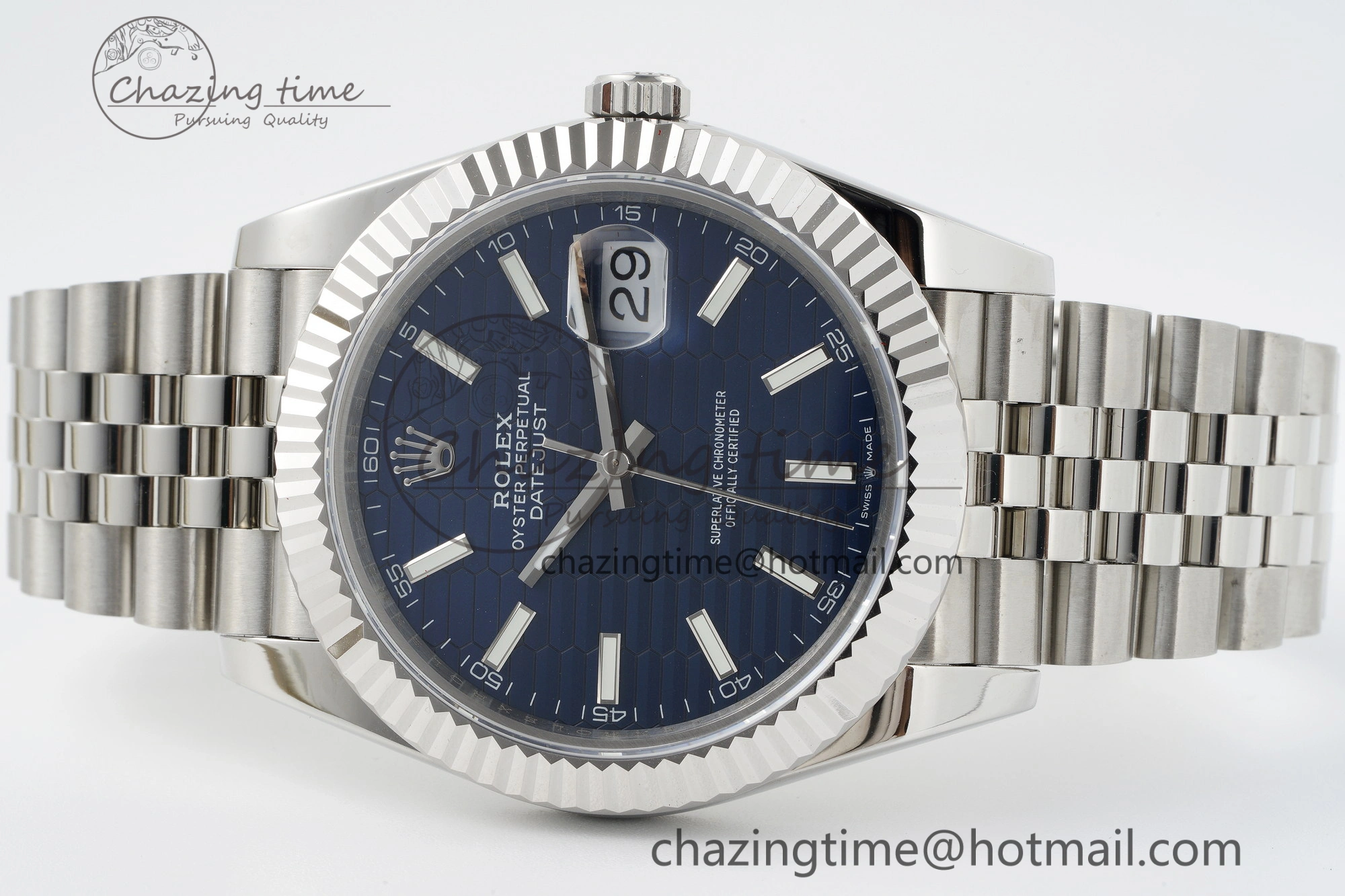 DateJust 41 SS JDF 904L Steel Blue Textured Dial on Jubilee Bracelet VR3235 V Lightweight 2235