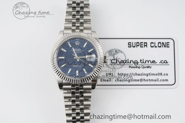 DateJust 41 SS JDF 904L Steel Blue Textured Dial on Jubilee Bracelet VR3235 V Lightweight 2235