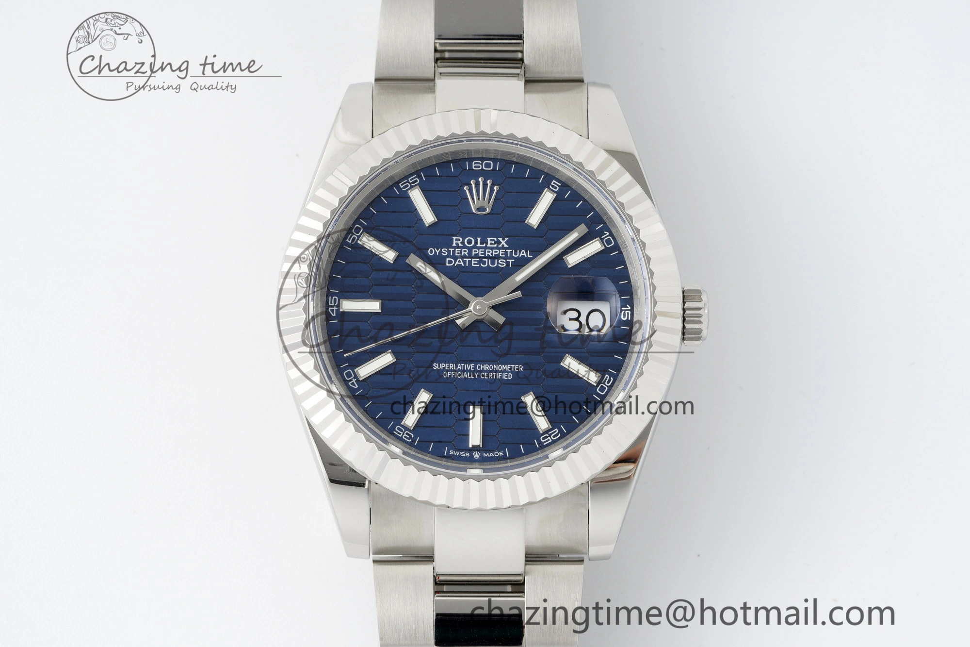 Durable DateJust 41 SS JDF 904L Steel Blue Textured Dial on Oyster Bracelet VR3235 V 2236