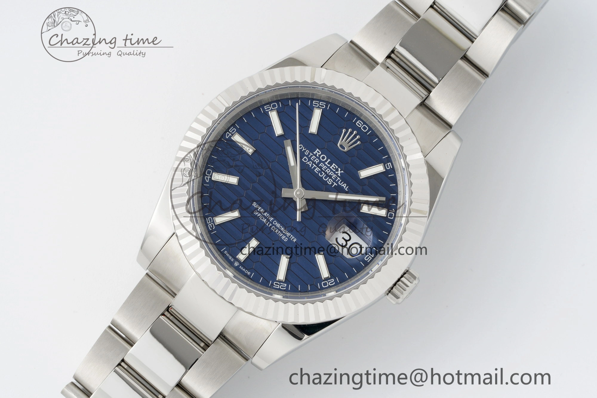 Durable DateJust 41 SS JDF 904L Steel Blue Textured Dial on Oyster Bracelet VR3235 V 2236