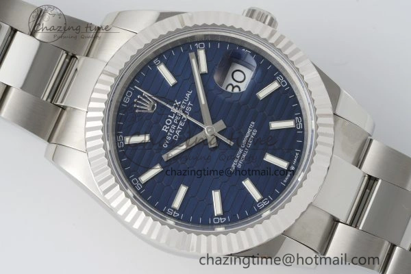 Durable DateJust 41 SS JDF 904L Steel Blue Textured Dial on Oyster Bracelet VR3235 V 2236