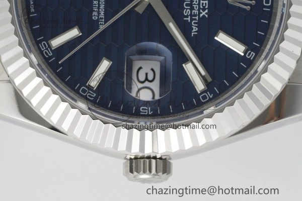 Durable DateJust 41 SS JDF 904L Steel Blue Textured Dial on Oyster Bracelet VR3235 V 2236