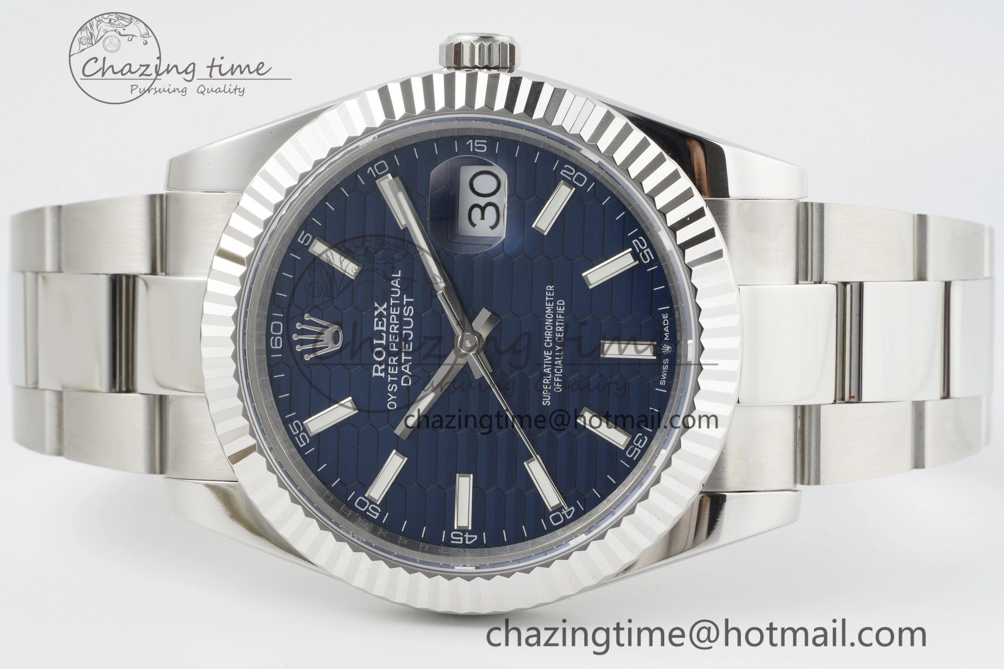 Durable DateJust 41 SS JDF 904L Steel Blue Textured Dial on Oyster Bracelet VR3235 V 2236
