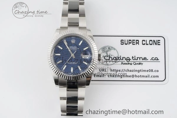 Durable DateJust 41 SS JDF 904L Steel Blue Textured Dial on Oyster Bracelet VR3235 V 2236
