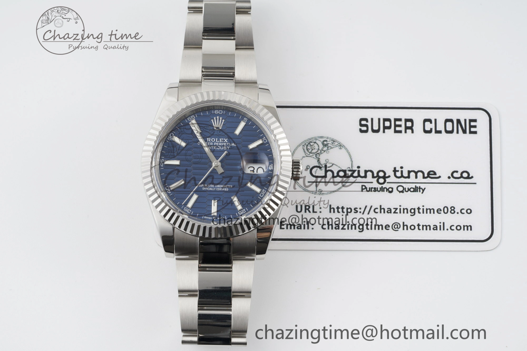 Durable DateJust 41 SS JDF 904L Steel Blue Textured Dial on Oyster Bracelet VR3235 V 2236