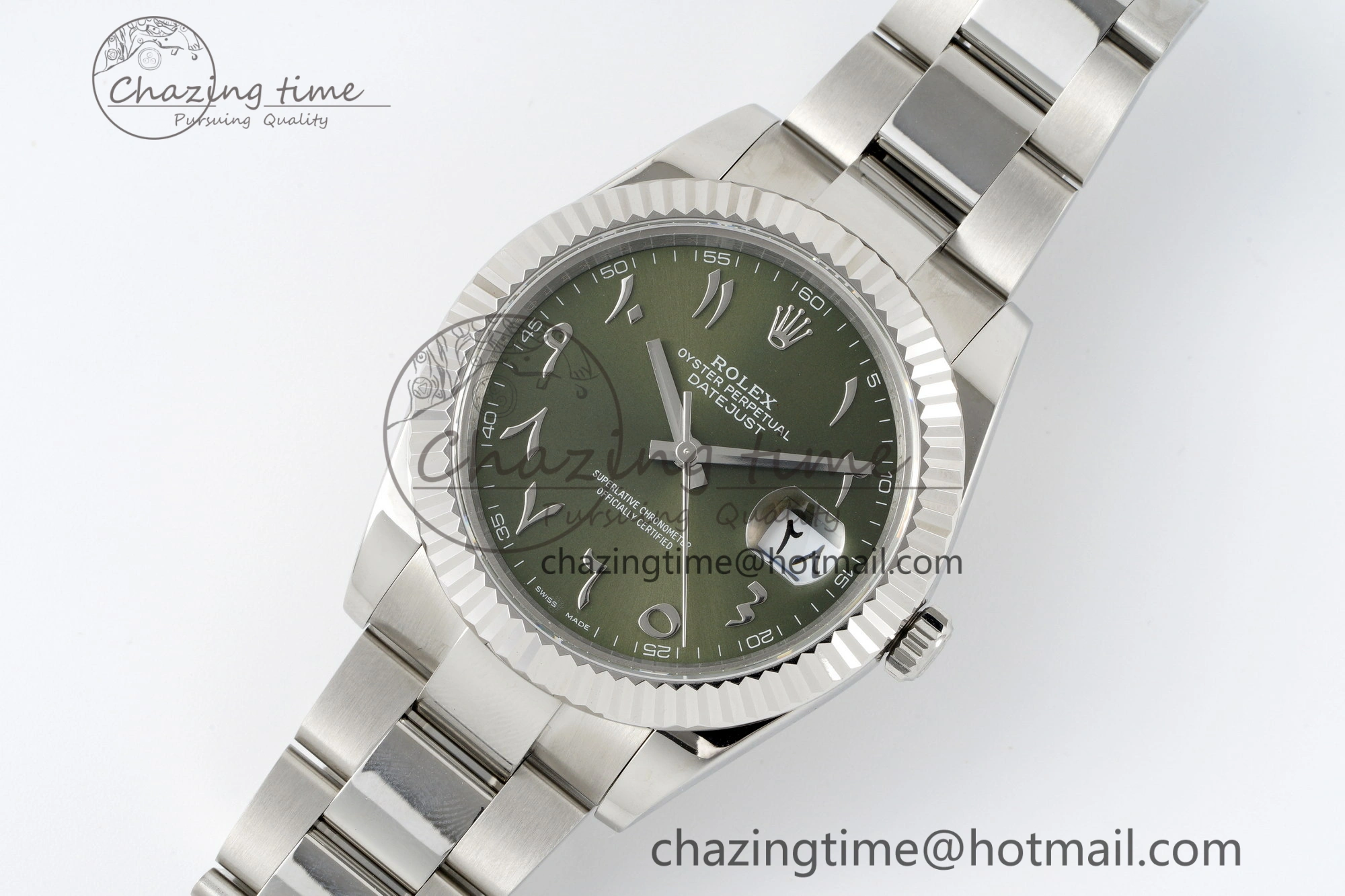 Premium DateJust 41 SS JDF 904L Steel Green Sundust Dial Arabic Markers on Oyster Bracelet VR3235 V 2238