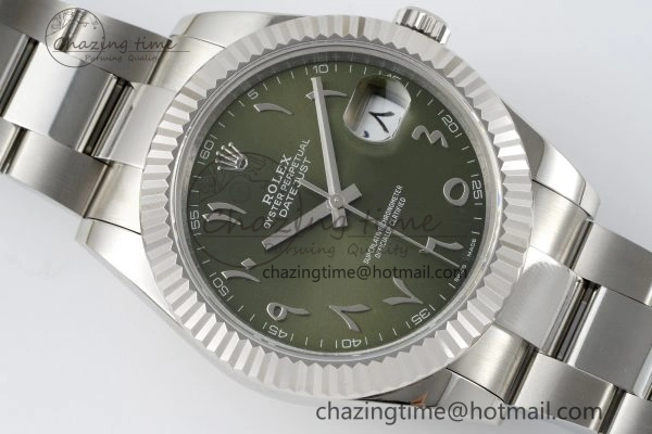Premium DateJust 41 SS JDF 904L Steel Green Sundust Dial Arabic Markers on Oyster Bracelet VR3235 V 2238