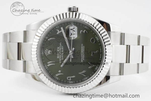 Premium DateJust 41 SS JDF 904L Steel Green Sundust Dial Arabic Markers on Oyster Bracelet VR3235 V 2238