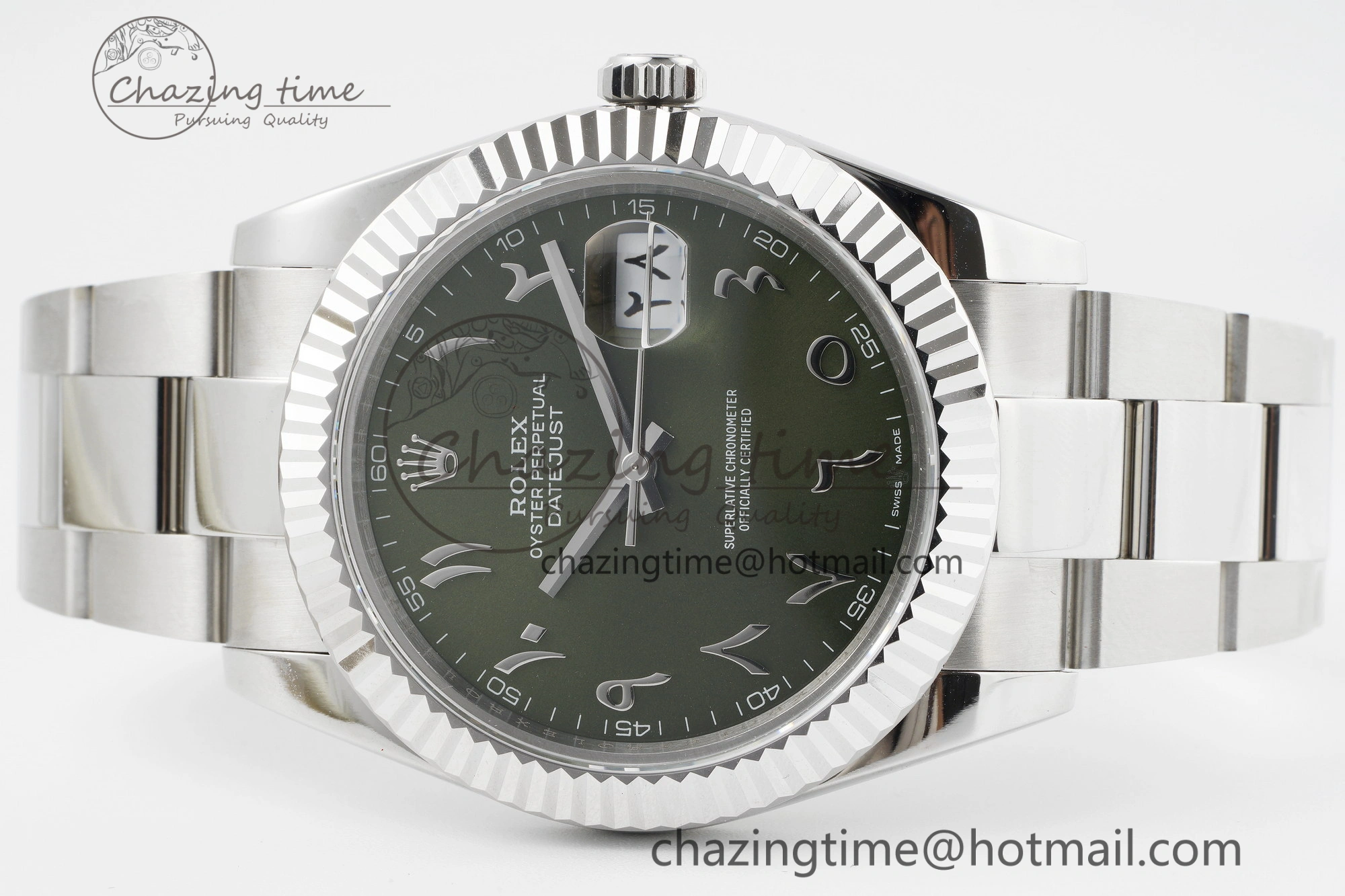 Premium DateJust 41 SS JDF 904L Steel Green Sundust Dial Arabic Markers on Oyster Bracelet VR3235 V 2238